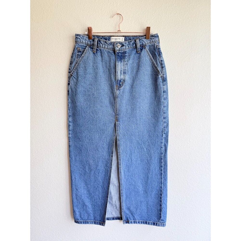 Abercrombie & Fitch High Rise Denim Maxi Skirt with Slit in Blue size 27/4